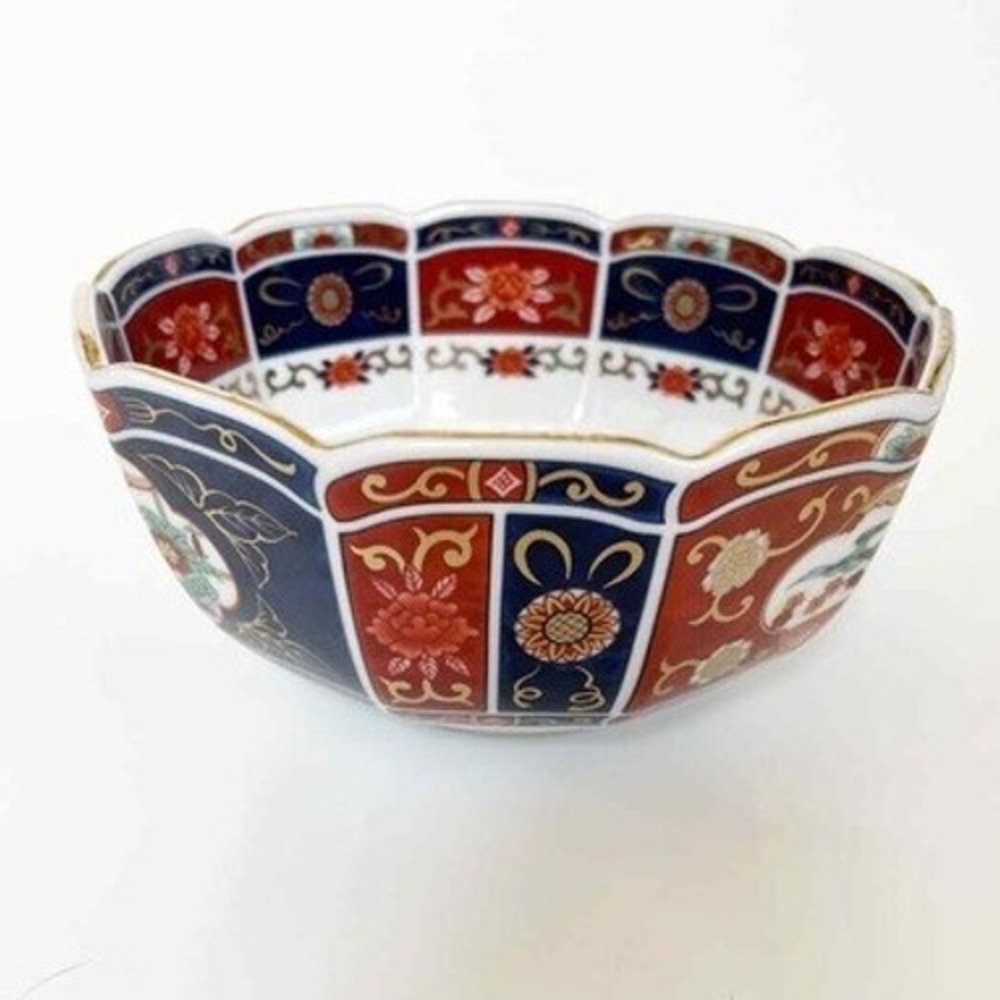 VTG Imari Large Ramen Bowl Embroidered Pattern Japanese Hand‎ Painted 7.5" Wide